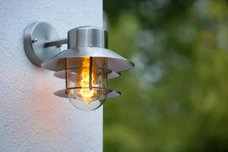 Lucide ZICO - Wall light Indoor/Outdoor - Ø 21,8 cm - 1xE27 - IP44 - Satin Chrome - atmosphere 1